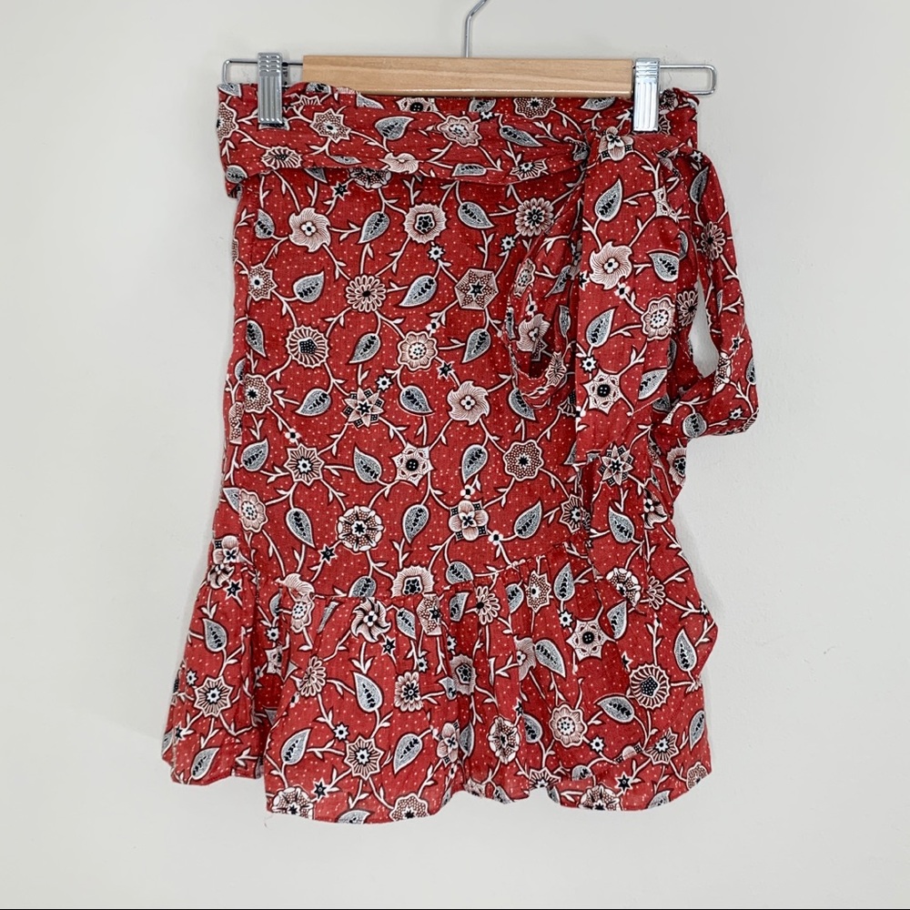 Isabel Marant Etoile Tempster Skirt (Sz FR 40) Linen Wrap Mini Floral Rust - Picture 6 of 16